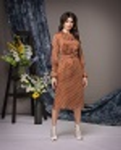 04-01-22 SS Платье шёлковое, юбка-годе, коричневый с белым горохом XS