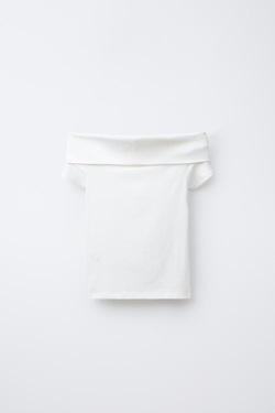 ZARA ТОП С ОТКРЫТЫМИ ПЛЕЧАМИ И ЗАКЛЕПКАМИ, БЕЛЫЙ