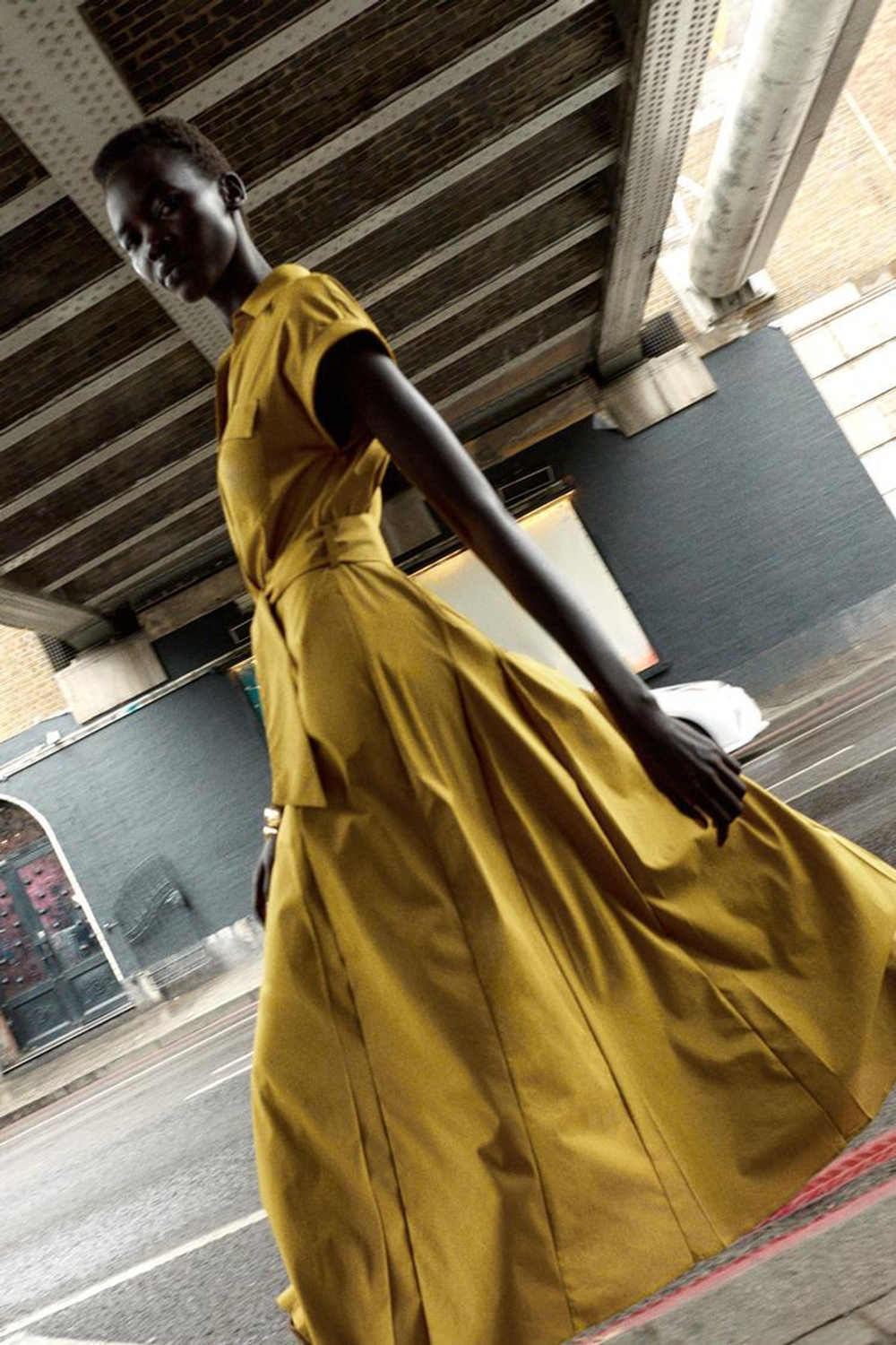 ZARA ПЛАТЬЕ МИДИ ИЗ ПОПЛИНА, ГОРЧИЧНЫЙ