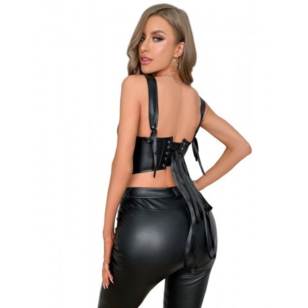 Кожаный топ-корсет Ohyeah на косточках со шнуровкой, L