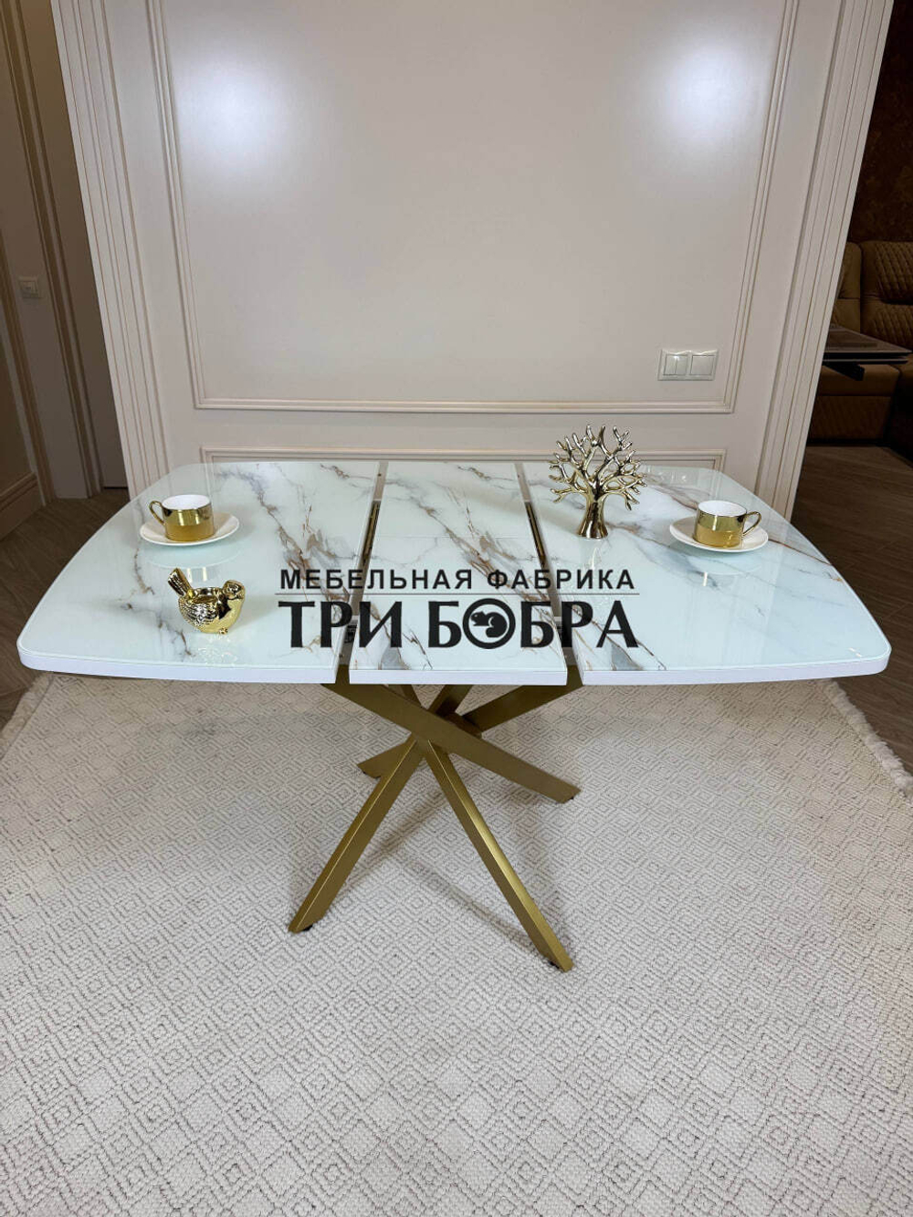Кухонный раздвижной стол "Танго", белый мрамор