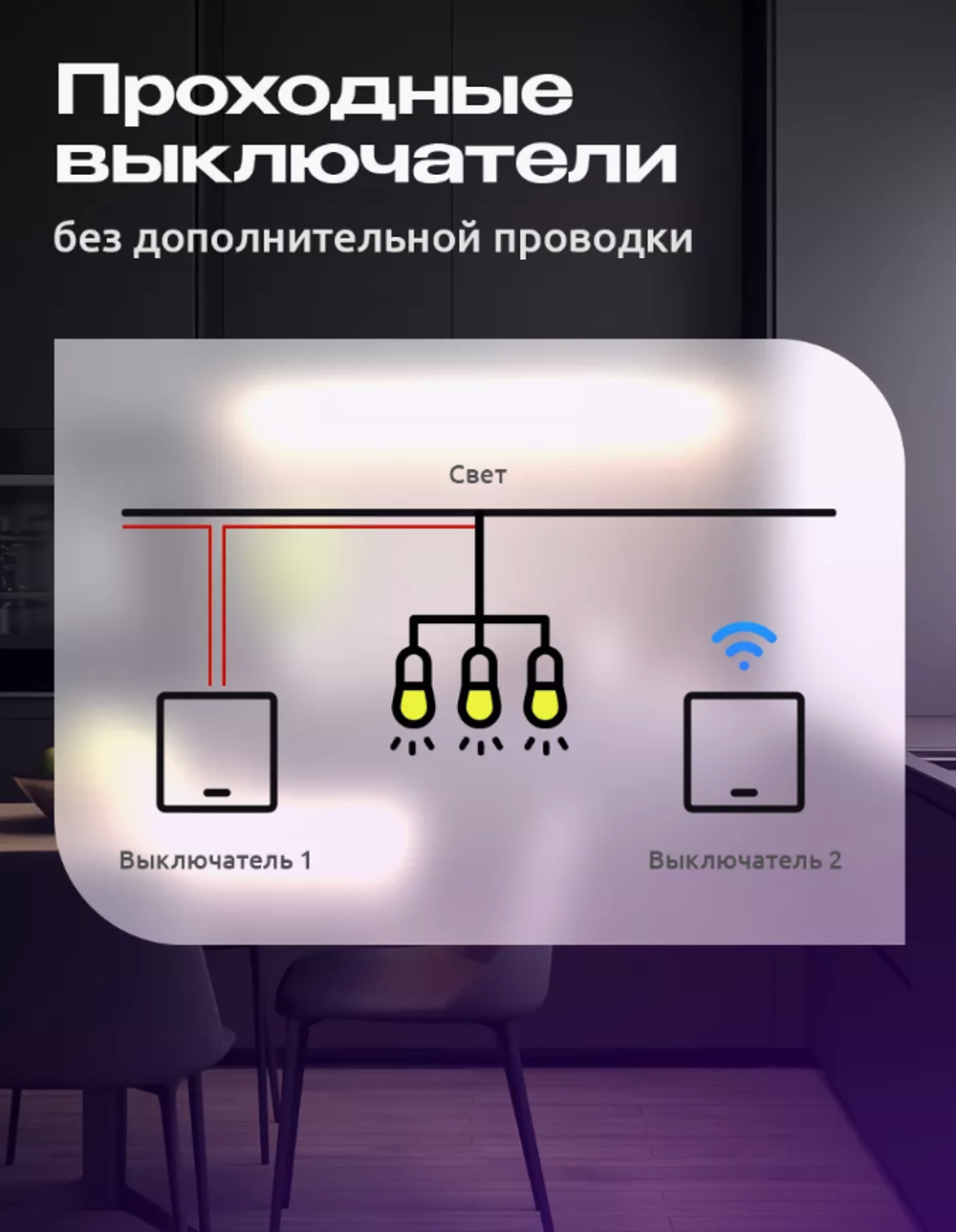 Умный двухклавишный выключатель "Алиса", с Wi-Fi и подсветкой, встраиваемый, серый