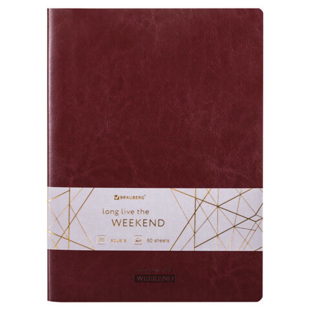Тетрадь 60 л. в клетку обложка гладкий кожзам, сшивка, А4 (210х297мм), БОРДОВЫЙ, BRAUBERG VIVA, 403908