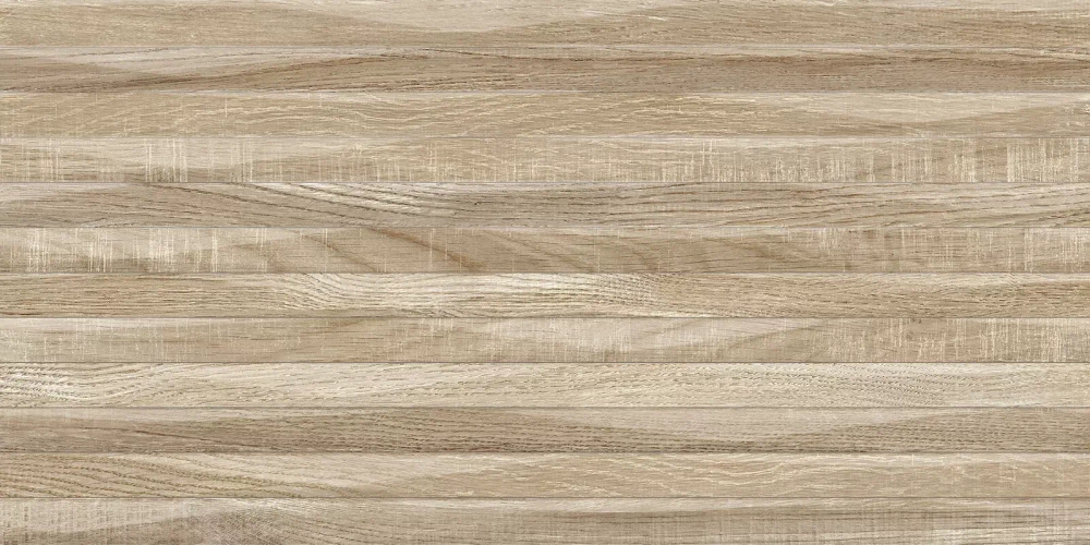 Настенная плитка Alma Ceramica TWU2550EPH44 Euphoria 24.9x50 бежевая глянцевая / рельефная под дерево / полосы