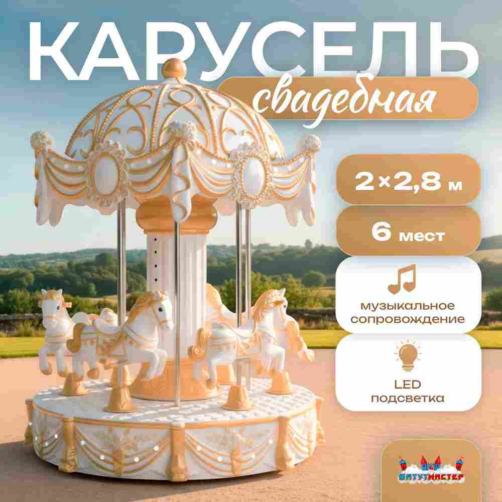 Электрическая свадебная карусель «Сияние» с LED-подсветкой, 6 мест