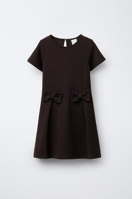 ZARA ПЛАТЬЕ В РУБЧИК С БАНТАМИ, КОРИЧНЕВЫЙ
