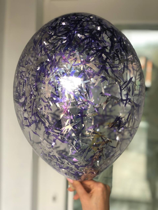 Воздушный шар с наполнением конфетти полоски сиреневый ПАЛИТРА №4158