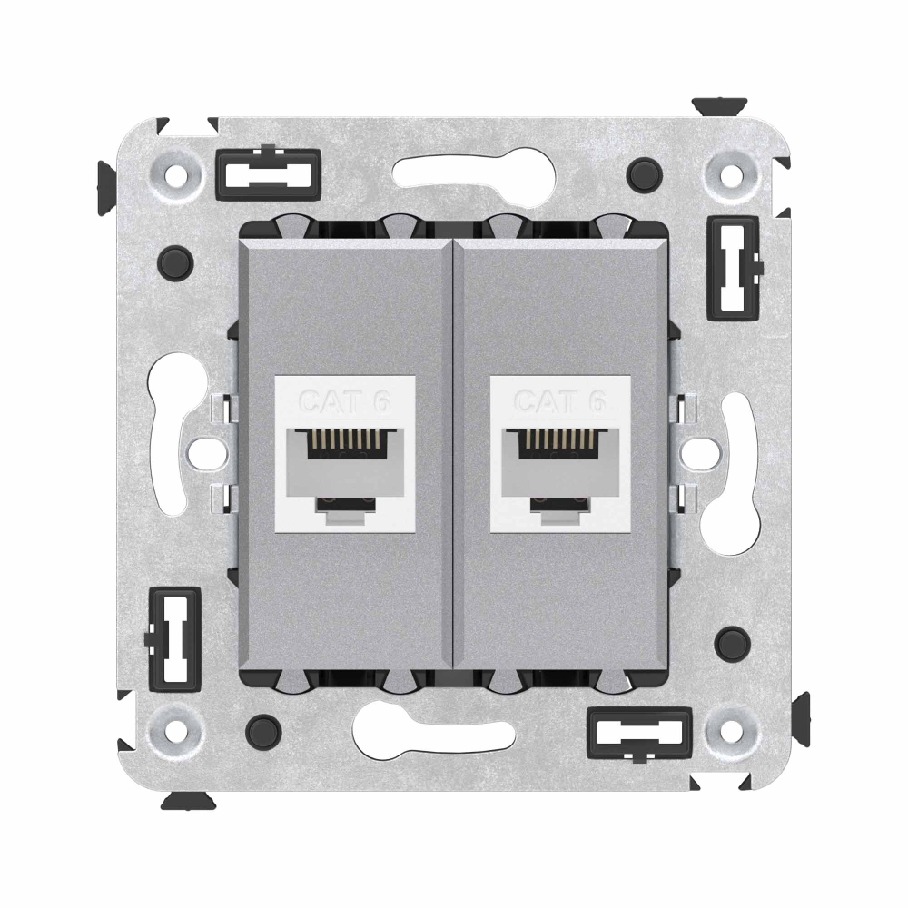 Компьютерная розетка RJ-45 без шторки в стену, кат.6 двойная, "Avanti", "Закаленная сталь"