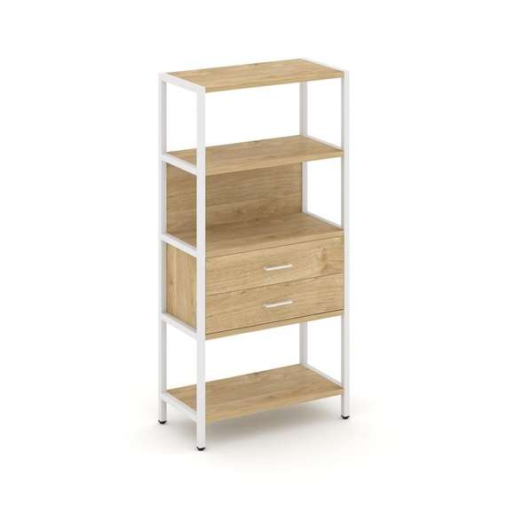 Shelf System Односекционный стеллаж четырехярусный с ящиками SN.STM-412 Тиквуд Светлый/Металл Белый