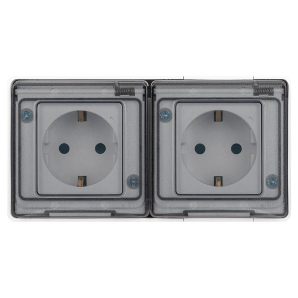 Розетка ЭРА Эксперт 11-2504-01 двойная с заземлением 2х2P+E горизонт IP55 шторки 16A-250В ОУ белый