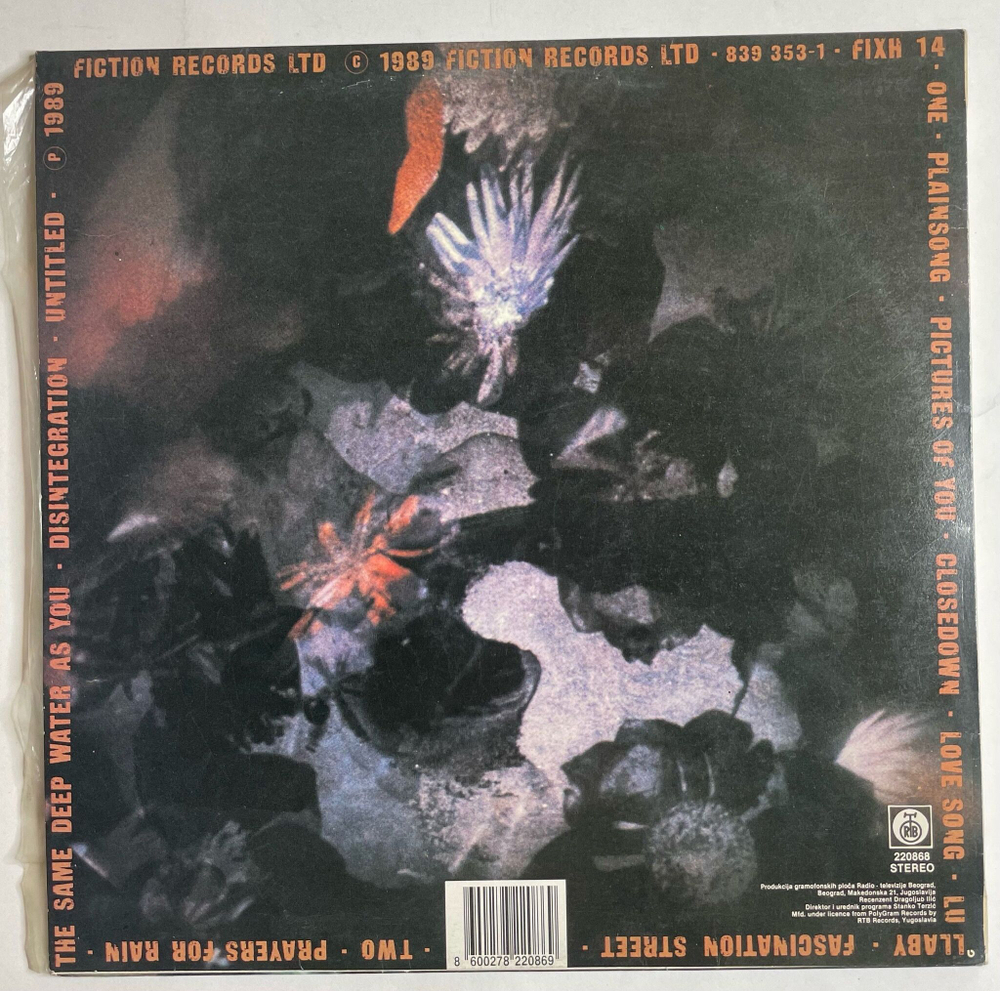 Винтажная виниловая пластинка LP The Cure Disintegration (Югославия 1989)