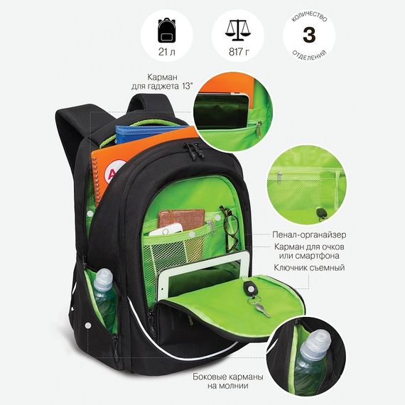 Çanta \ Bag \ RU-335-3 Рюкзак (/1 черный - салатовый)