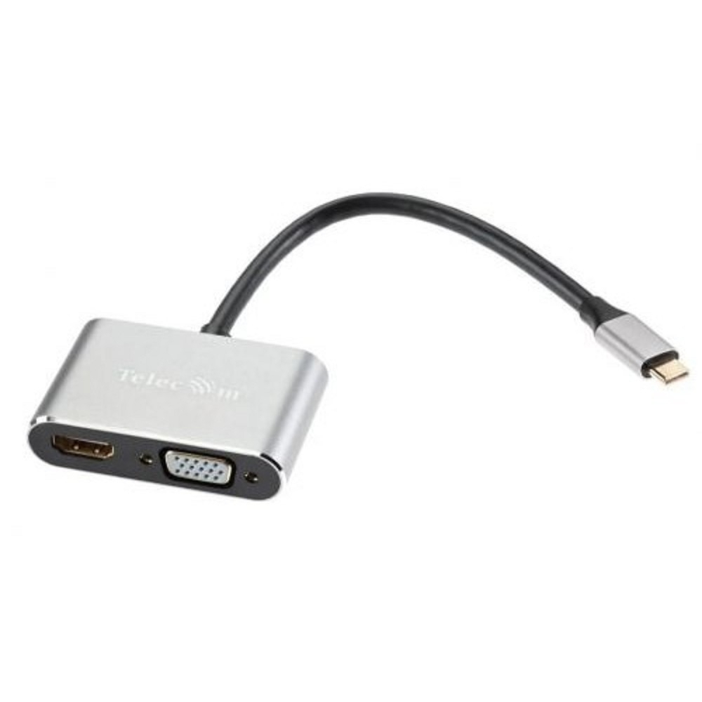 USB-хаб (концентратор) VCOM TUC055 Кабель-концентратор USB3.1 TypeCm --&gt;HDMI+USB3.0+PD+VGA Alum Grey 4K@30Hz, Telecom[6926123465530]