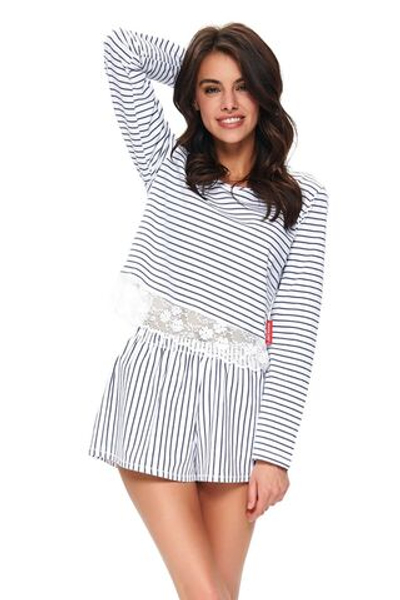 Элегантная пижама с кружевной отделкой (Размер: S) (Цвет: белый с синим)