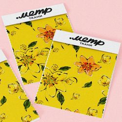 Ткань бифлекс жёлтые оранжевые цветы