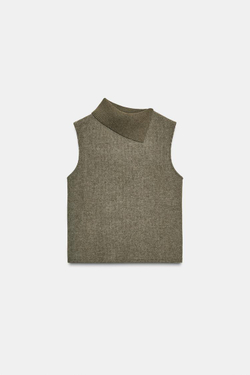 ZARA МЯГКИЙ ТОП С ОТКРЫТЫМ ВЫРЕЗОМ, ЗЕЛЕНЫЙ МЕЛАНЖ