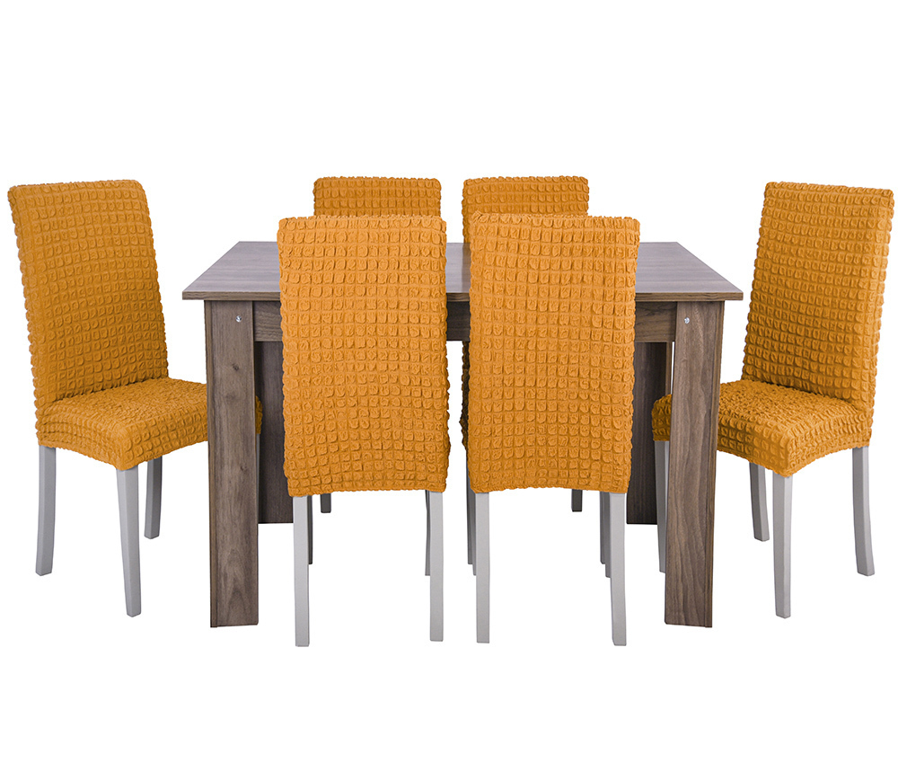 Чехол на стул без оборки со спинкой, цвет Горчичный, Набор 6 шт.