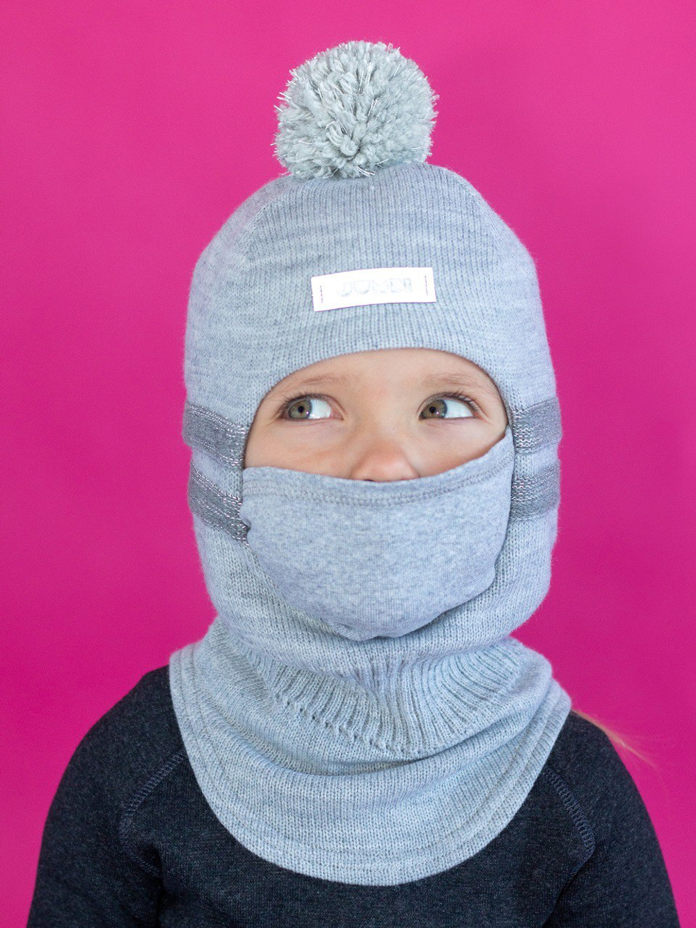 Шлем зимний вязаный (Серый меланж) с маской ГУФ