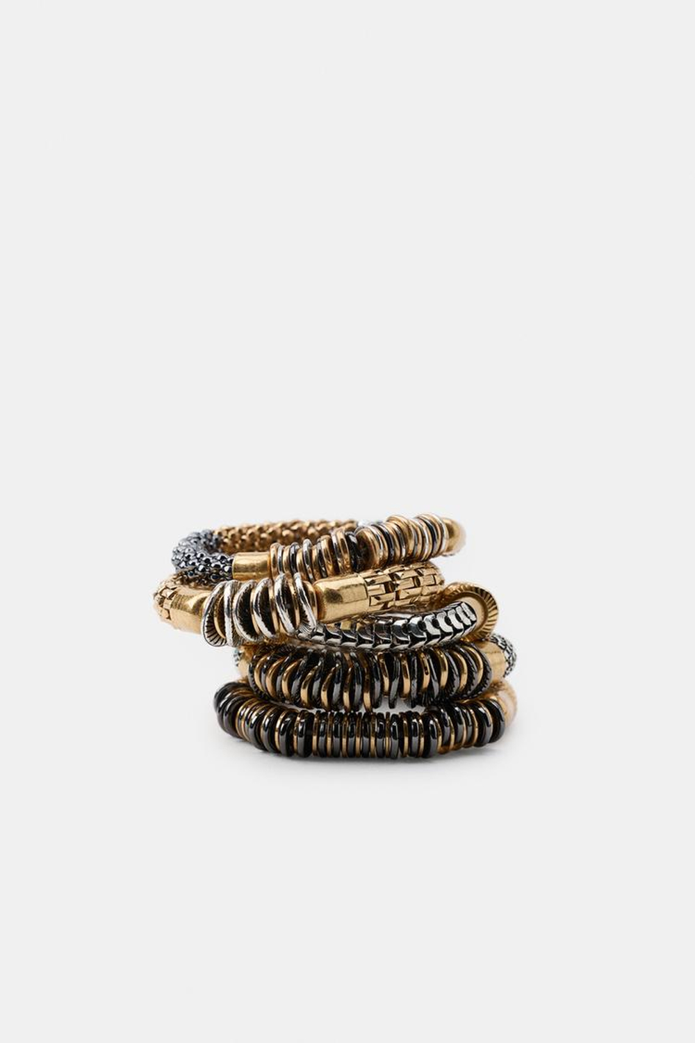 ZARA НАБОР ИЗ 5 ЭЛАСТИЧНЫХ КОМБИНИРОВАННЫХ БРАСЛЕТОВ, ЗОЛОТОЙ/СЕРЕБРЯНЫЙ