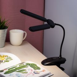 Настольный светильник ЭРА NLED-512-6W-BK светодиодный аккумуляторный на прищепке черный | Светодиодные настольные лампы