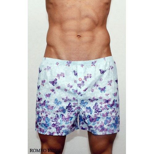 Мужские шорты домашние бирюзовые с фиолетовыми бабочками Romeo Rossi Shorts RR00302