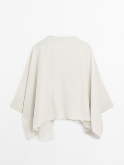 Massimo Dutti Короткая накидка из струящейся ткани с рукавами, натуральный, кремовый