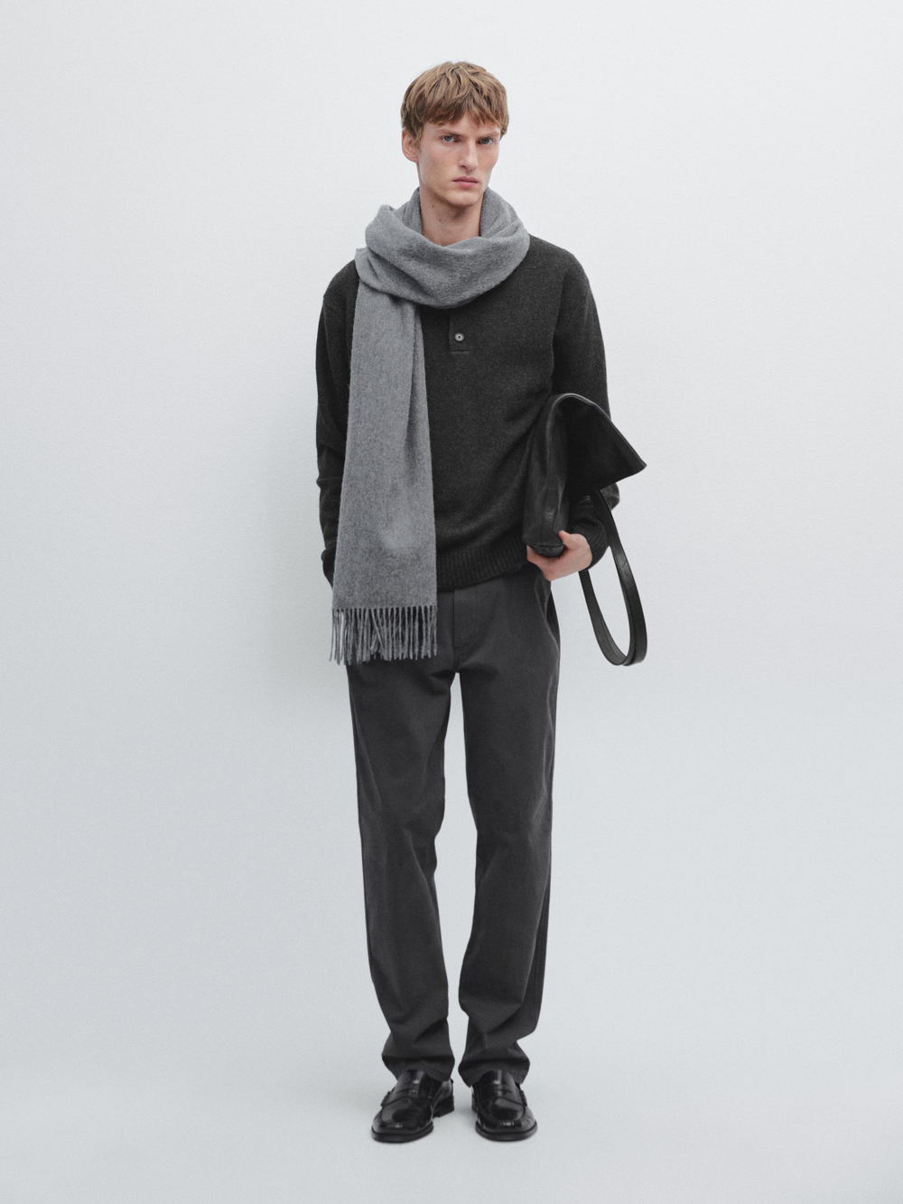 Massimo Dutti Свитер из смесовой шерсти с воротником поло, маренго