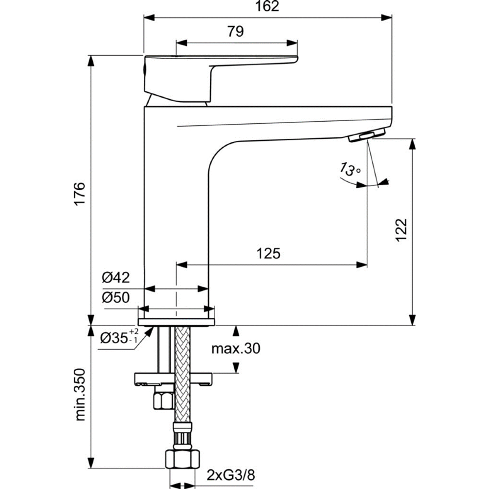 Однорукоятковый смеситель для умывальника без донного клапана Ideal Standard CERAFINE O BC554XG