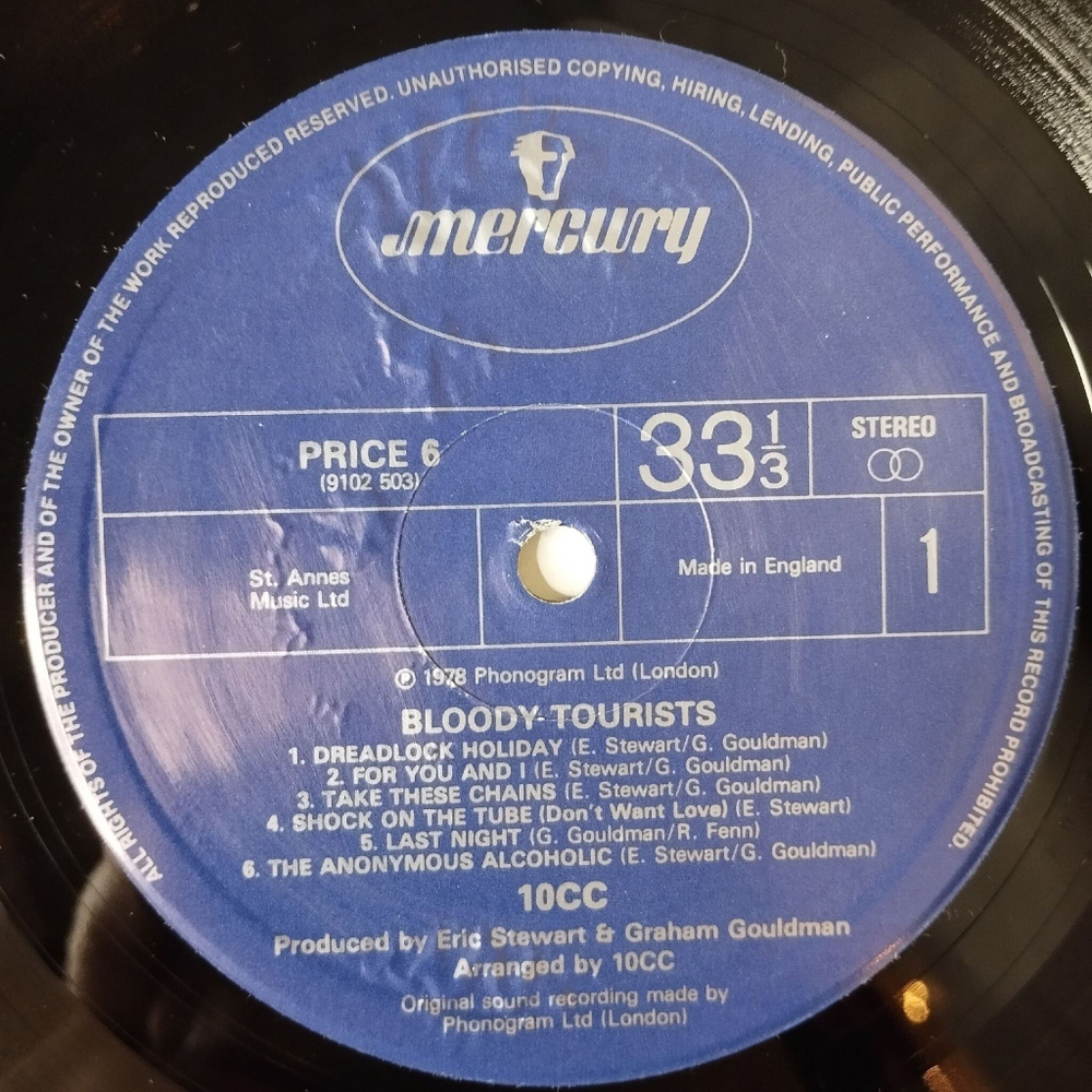 Винтажная виниловая пластинка LP 10cc Bloody Tourists (UK 1978)