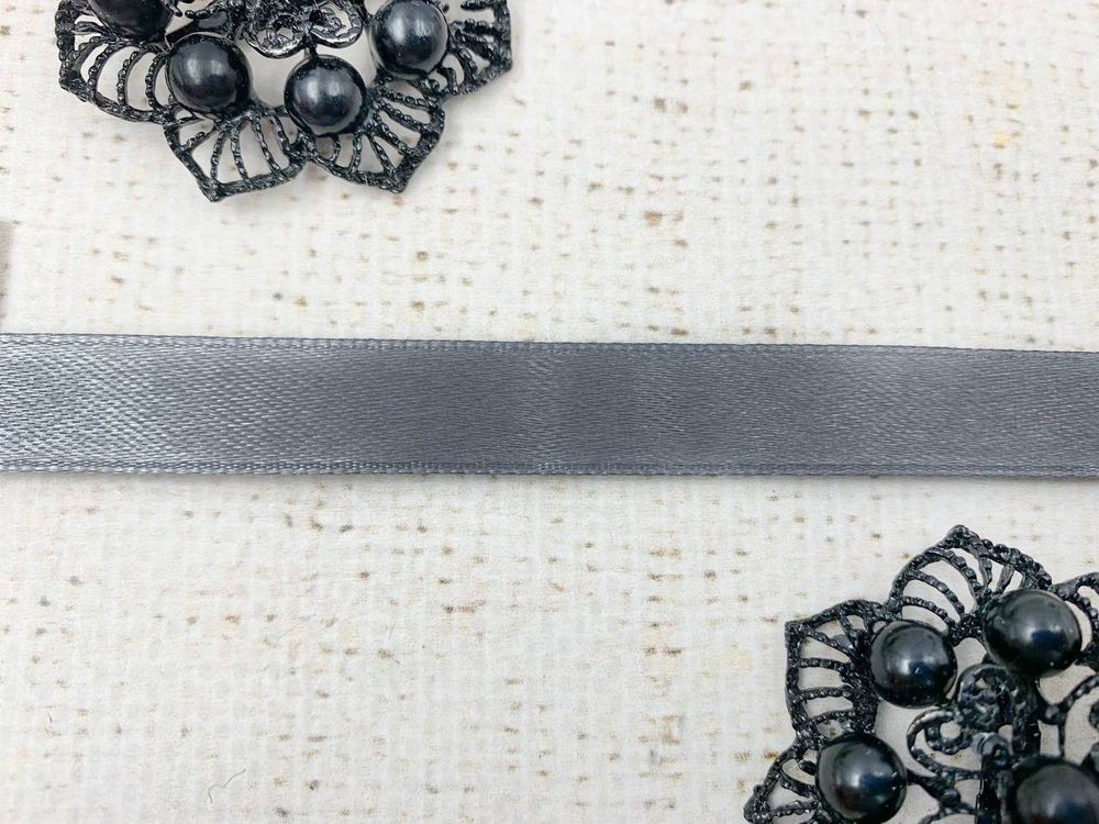 Лента атласная, ш. 1,2 см, тёмно-серый