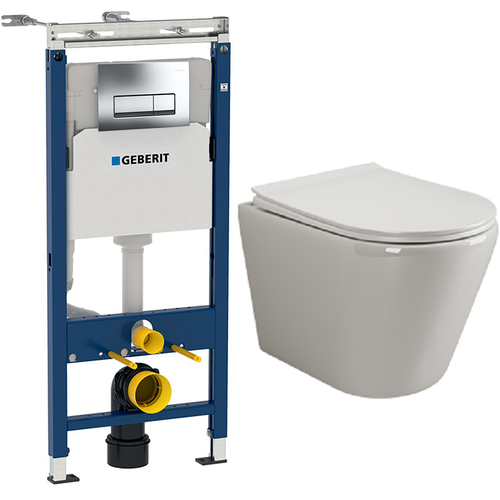 Комплект подвесной безободковый унитаз Ceramica Nova HighLight Rimless CN1804 с ультра-тонким сиденьем SoftClose + инсталляция Geberit Duofix 458.125.21.1 с кнопкой смыва хром