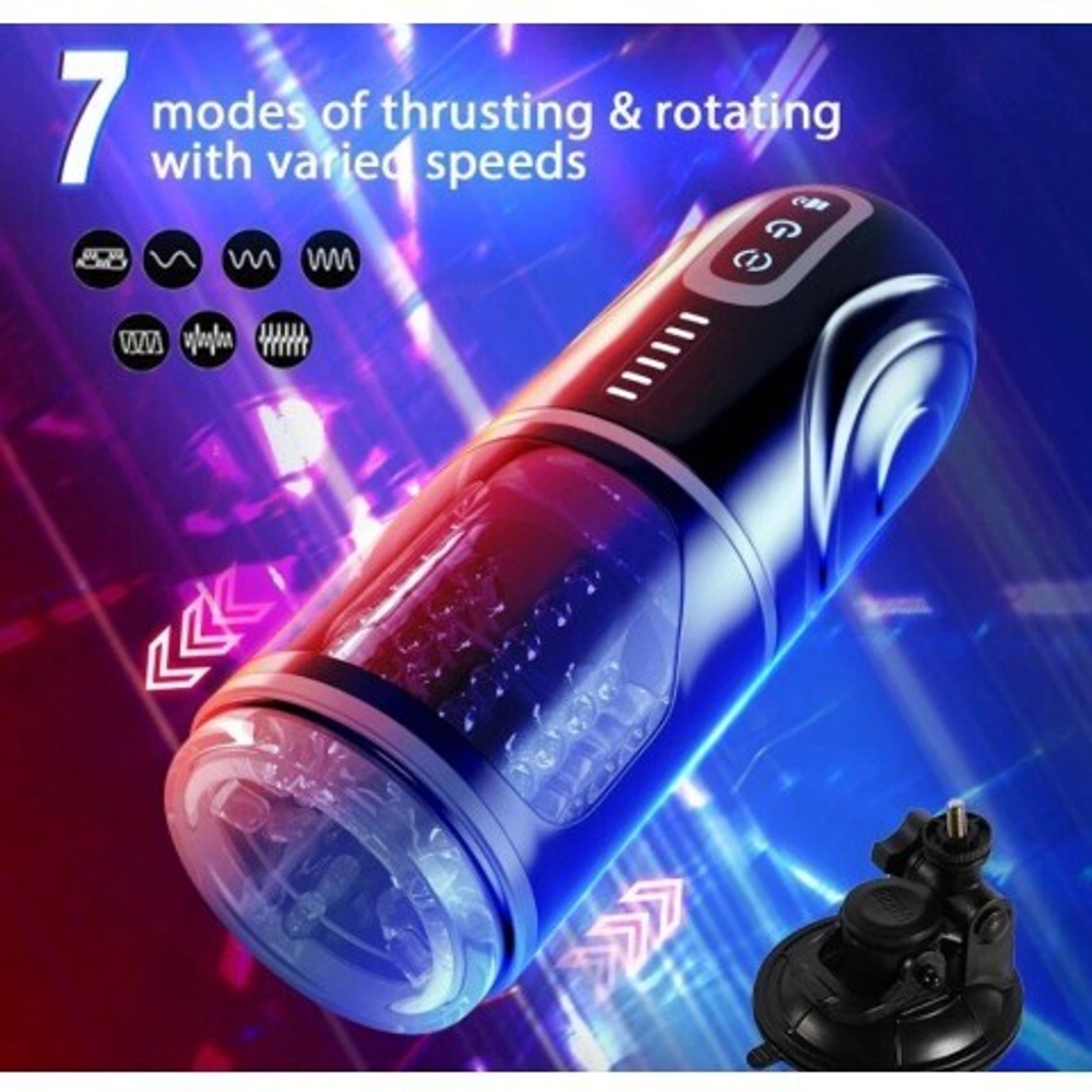 Автоматический мастурбатор с фрикцией и функцией вращения на подставке