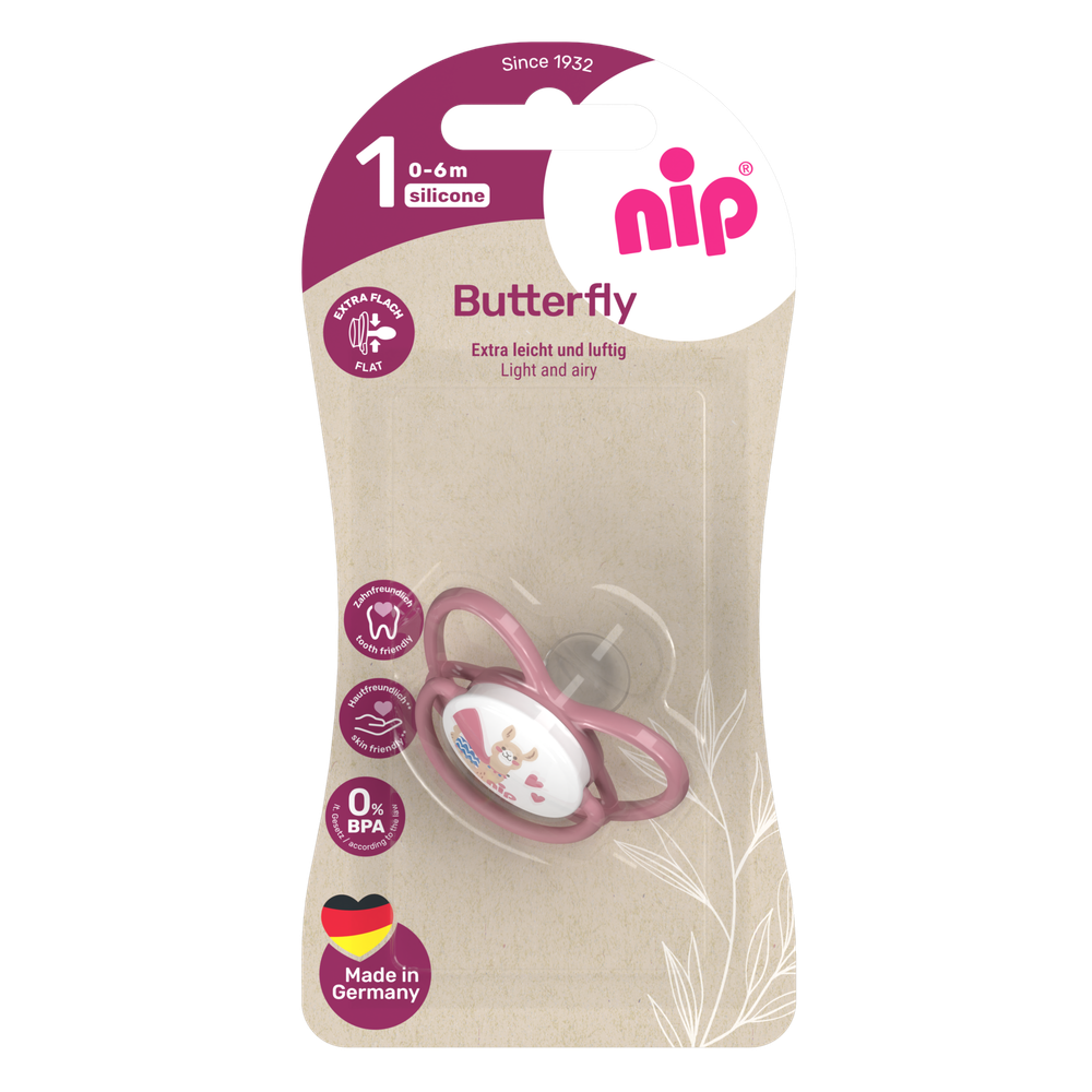 NIP Соска пустышка, силикон, размер 1 "Butterfly" Лама (0-6 мес) 1 шт