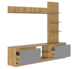 Стенка под телевизор в гостиную Дуб Крафт Золотой/Мдф Белый Глянец, Бостон, 210х41,3х191,4 см Стиль