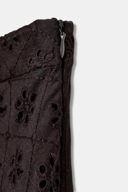 ZARA ЮБКА МИДИ С АЖУРНОЙ ВЫШИВКОЙ, КОРИЧНЕВЫЙ