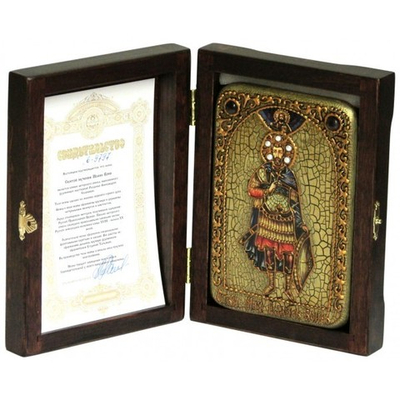 Инкрустированная Икона Святой мученик Иоанн Воин 15х10см на натуральном дереве, в подарочной коробке