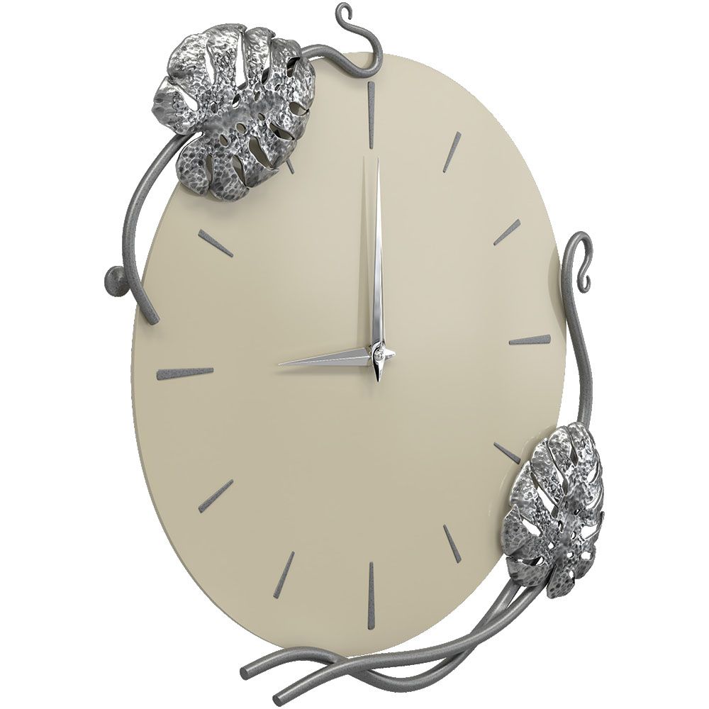 Часы настенные Monstera Deliciosa (Монстера) Колор Серый шелк Сильвер