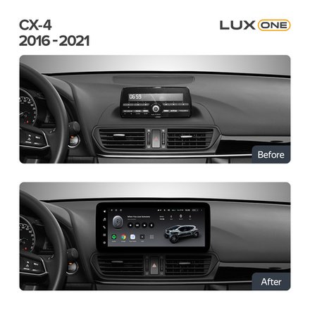 Магнитола для Mazda CX-4 2016-2024 (ШГУ монохром) - Teyes LUX ONE 360 монитор 12.3", Android 10, CarPlay, 4G SIM-слот, 6/128 ГБ, 4 камеры в комплекте