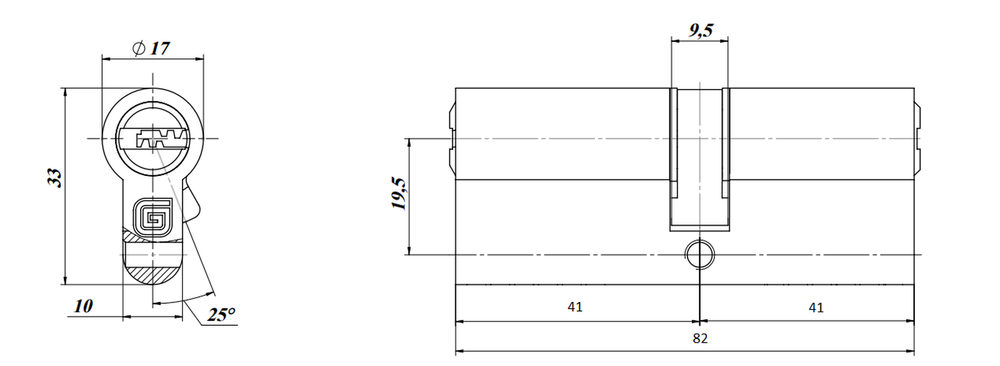 Цилиндровый механизм Гардиан Basic GB 82 (41/41) NI (5кл.) кл./кл.