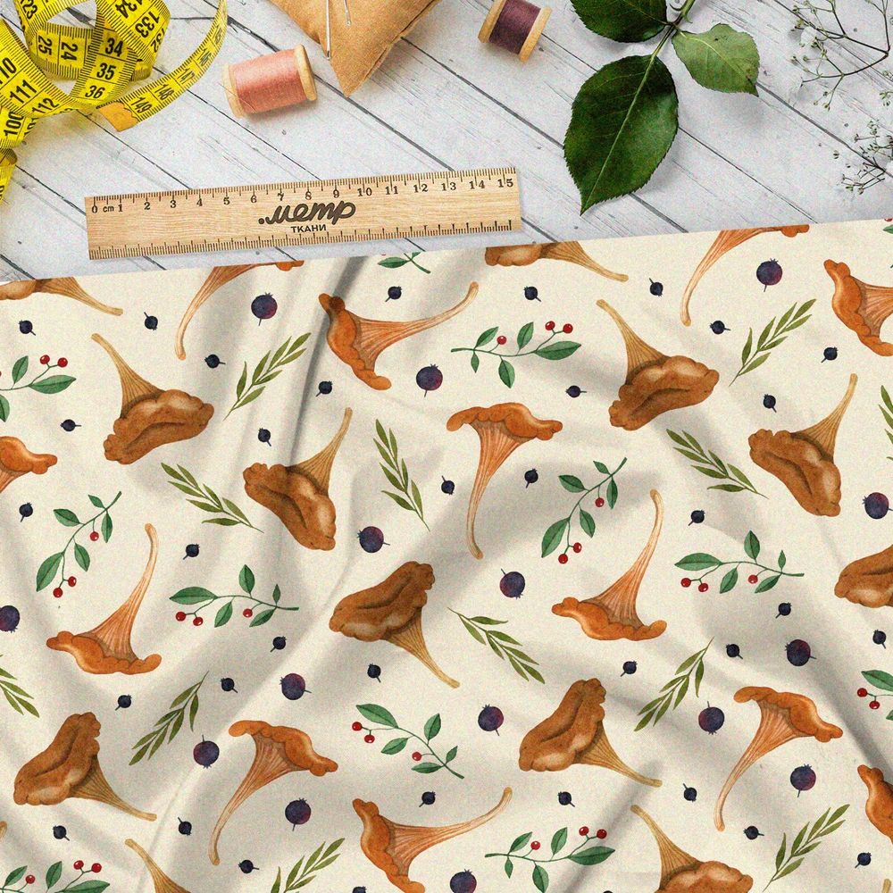 Ткань барби грибы лисички и ягоды