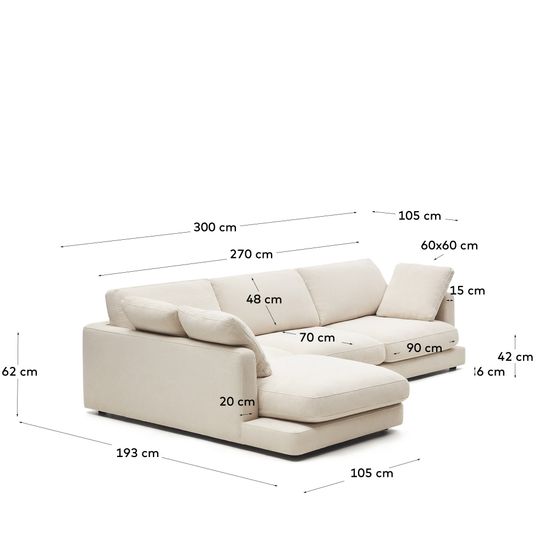 Gala 4-местный диван с левым шезлонгом бежевый 300 см