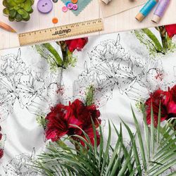 Ткань дюспо пышные красные цветы