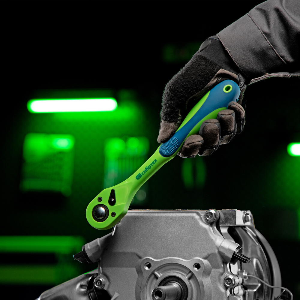 Ключ-трещотка, двухкомпонентная рукоятка, CrV, 1/2 Сибртех