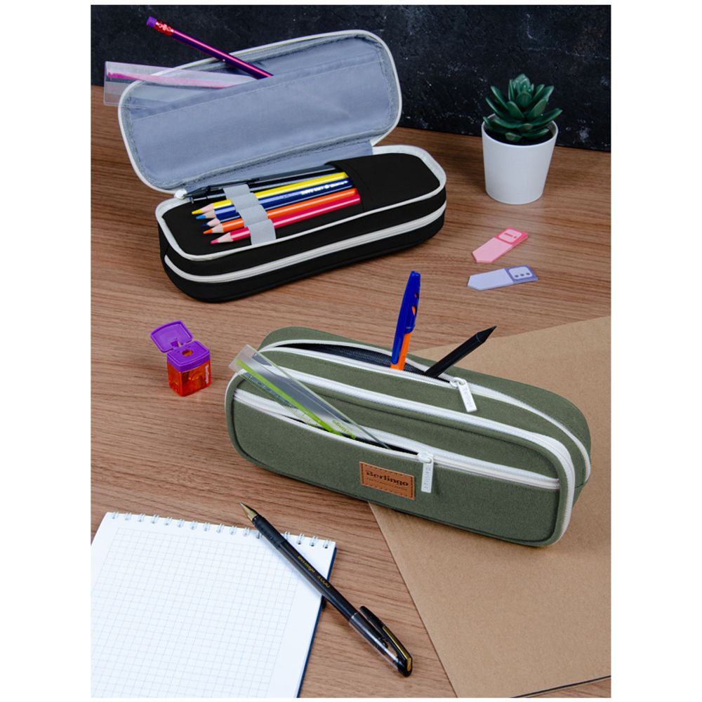 Пенал мягкий прямоугольный 2 отделения 220х80х50 Berlingo Classic military, ткань