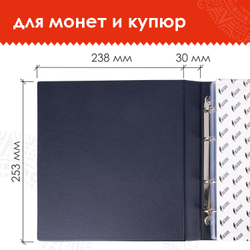 Альбом нумизмата для 380 монет (диаметр до 38 мм) и купюр, 253х238 мм, синий, ОСТРОВ СОКРОВИЩ, 237960