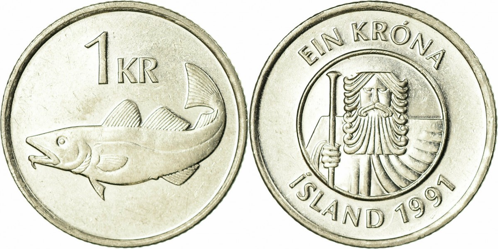 Исландия 1 крона, 1989 - 2011 Пасейдон XF