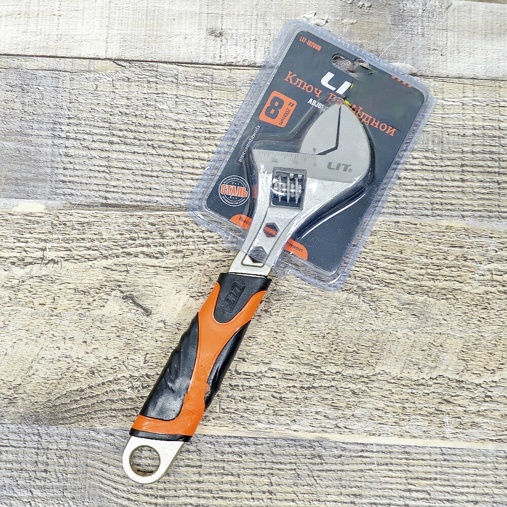 Ключ разводной 200мм c обрезиненной ручкой "LIT" (182008)