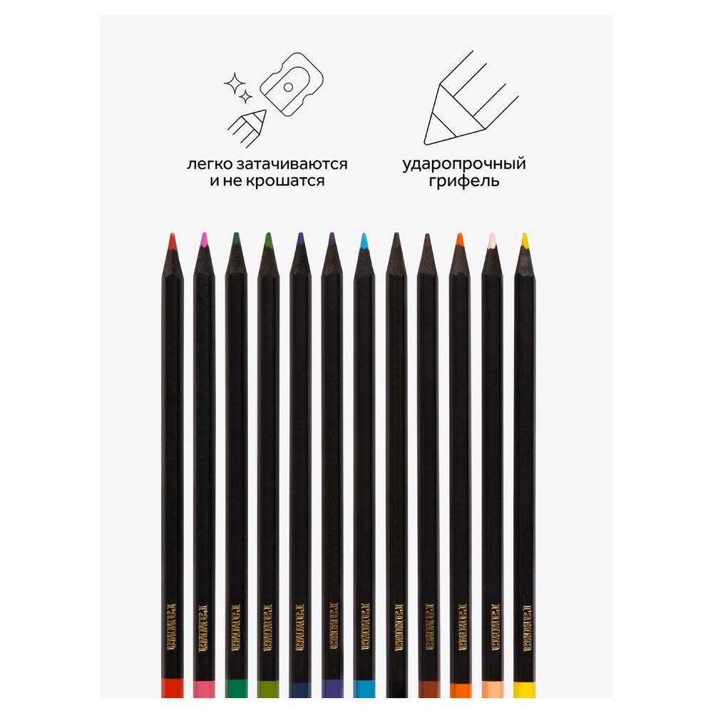 Карандаши цветные трехгранные 12цв. Гамма Мультики, черное дерево