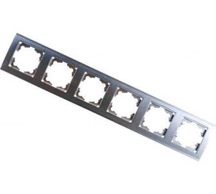 Рамка шестиместная горизонтальная "UNIVersal" серия "Бриллиант" серебро (еврослот) (HU2025)