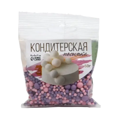 Кондитерская посыпка "Жемчуг", матовая, розовая, сиреневая, 50 г